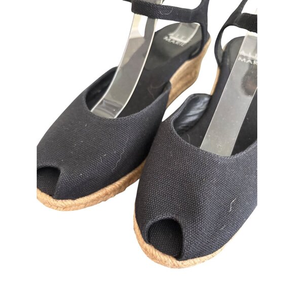 Alex Marie Black Espadrille Peep Toe Wedge Sandals With Adjustable Strap - Picture 10 of 11